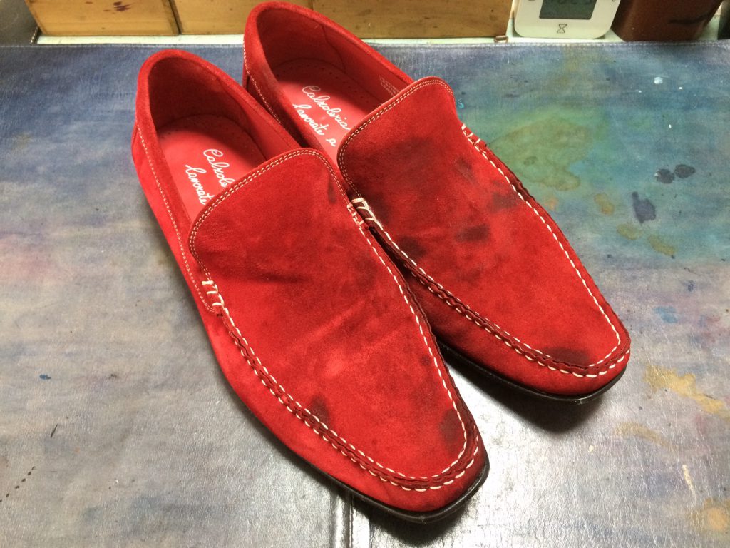 スエード 油シミの除去 丸洗いクリーニング 多治見 可児 靴磨き 靴修理 グラサージュ30