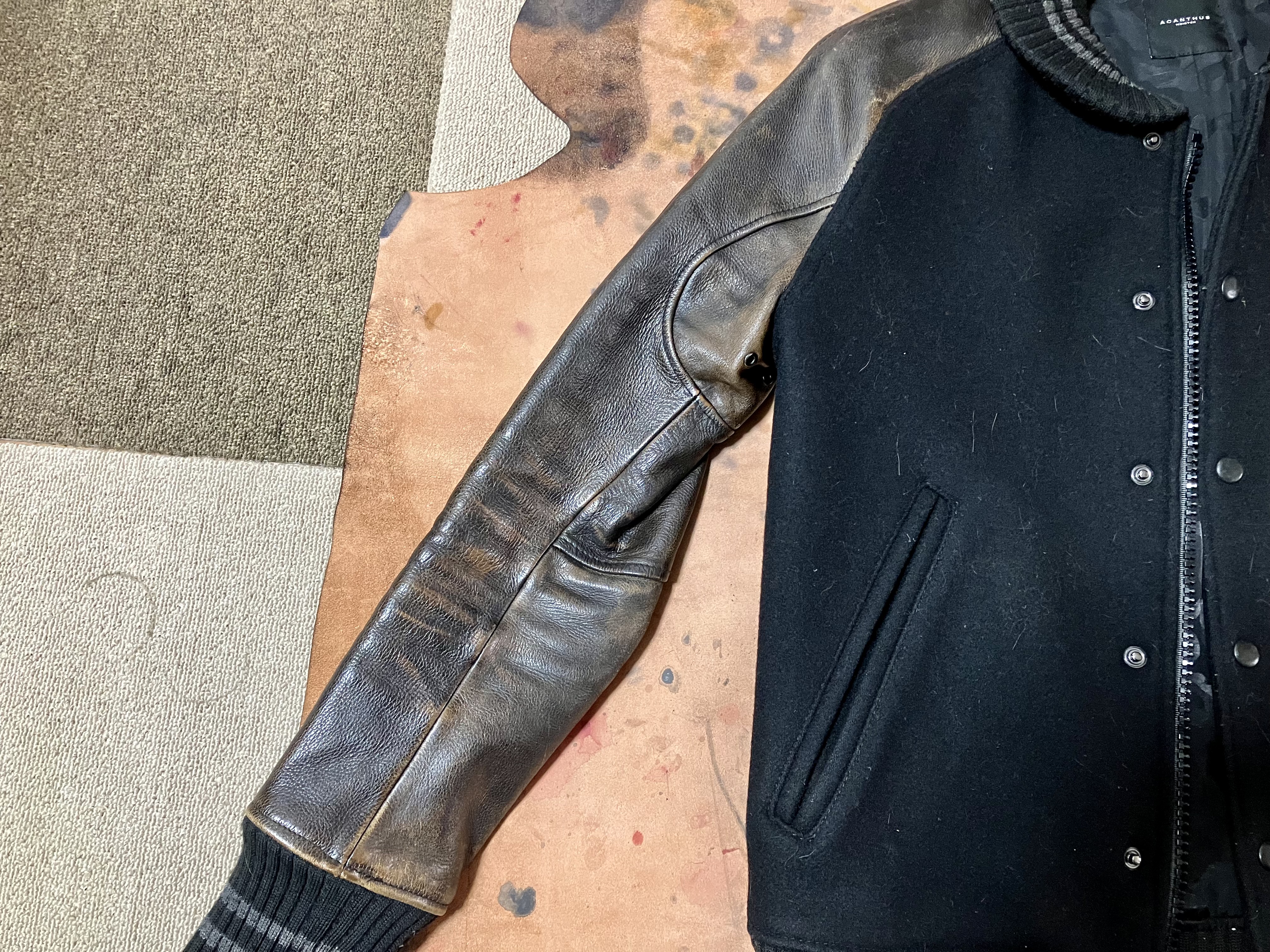 レザージャケット　染め直し　黒色